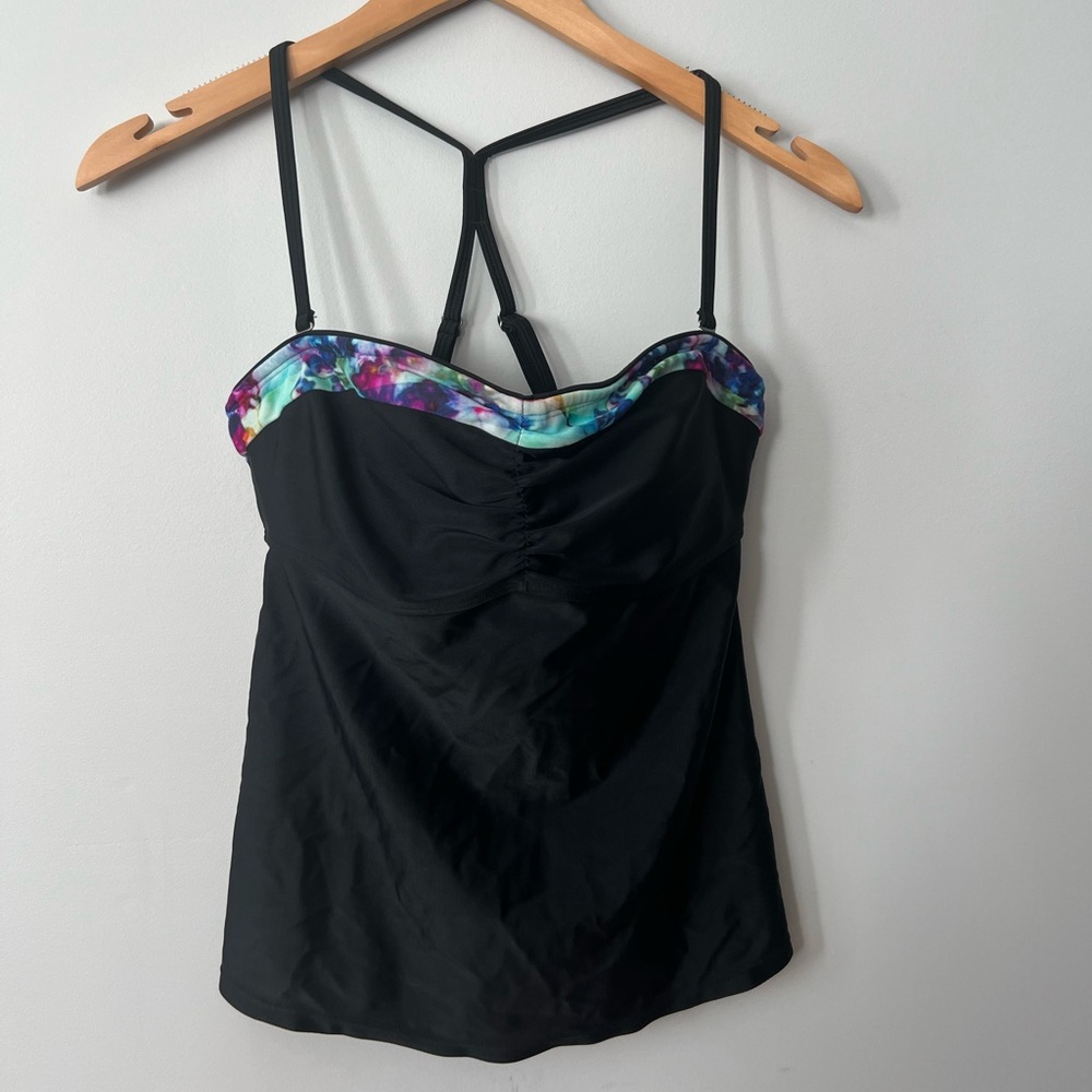 Athleta Black Swim Top with Multicolor Trim